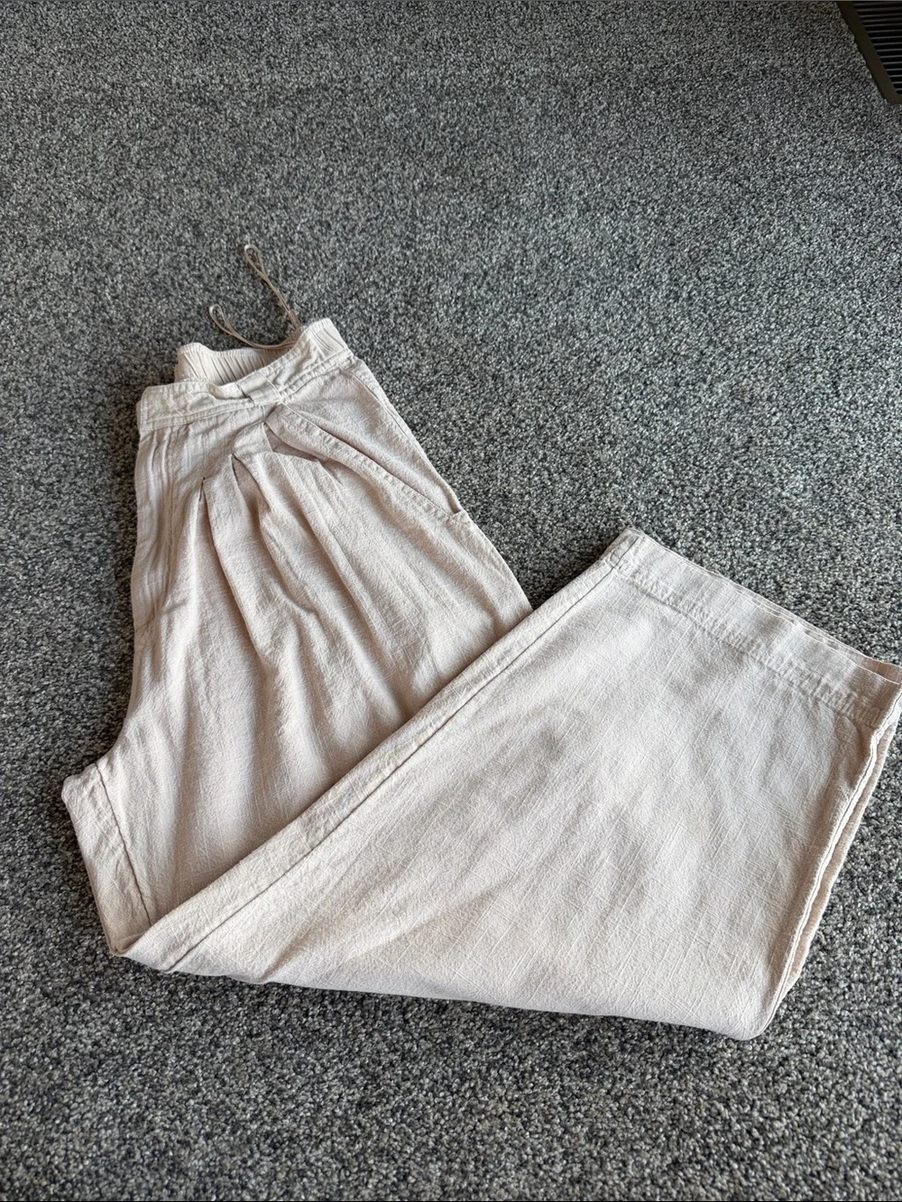 Free People Pleated Wide-Leg Pants in Light Beige